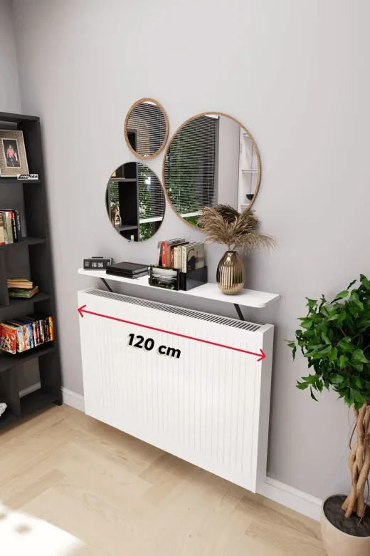 Mirobi MRB-SRVL-KLFR-RF-120 Soravel Petek Üstü Uçan Raf Dresuar Kalorifer Peteği Rafı 120 X 18 Cm Beyaz