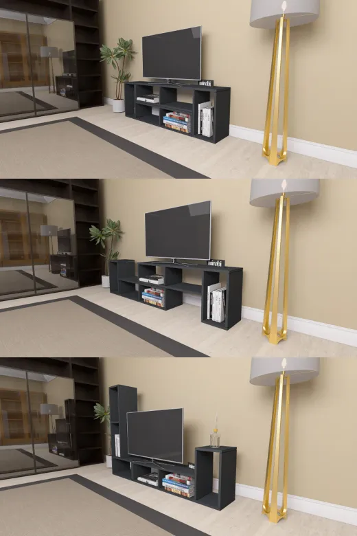 Mirobi Mrb-Tv-Shp-Fnks Çok Şekilli Fonksiyonel Tv Sehpası, Dekoratif Sehpa-Kitaplık, Blok Tv Ünitesi, Antrasit