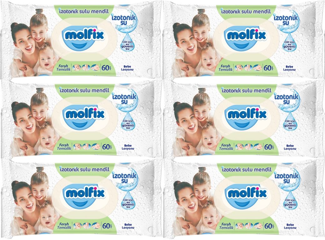 Molfix Islak Havlu Mendil İzotonik Ferah Temizlik 6 Lı set 60 Yaprak Plastik Kapaklı