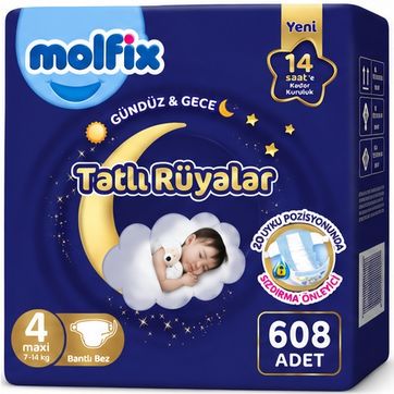 Molfix Tatlı Rüyalar Bebek Bezi 4 Beden 7-14 KG Maxi 608 Adet Dev Ekonomik Fırsat Pk