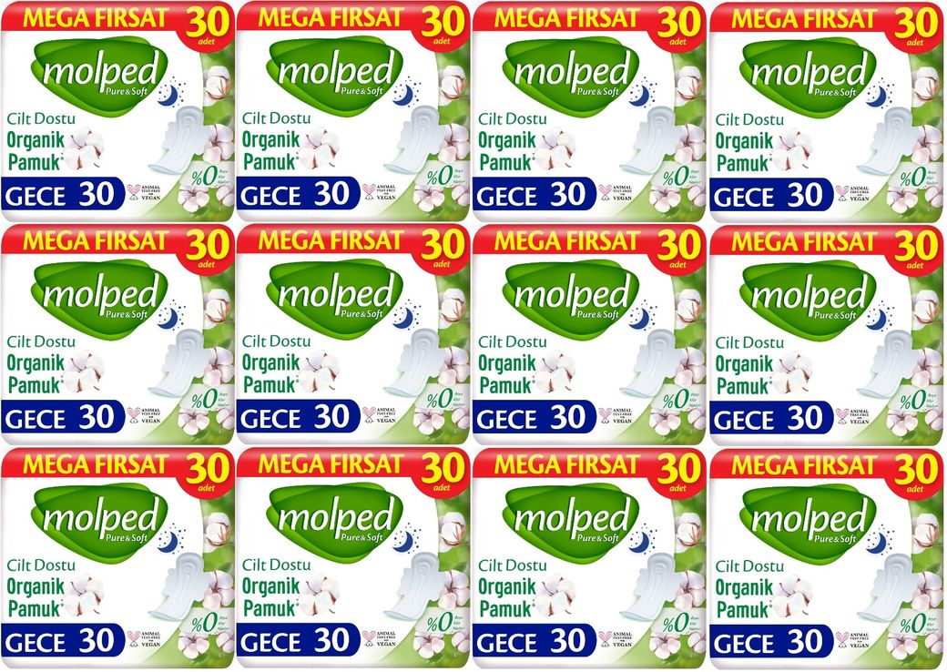 Molped Pure&Soft Hijyenik Ped Gece 360 (12PK*30) Adet Mega Pk