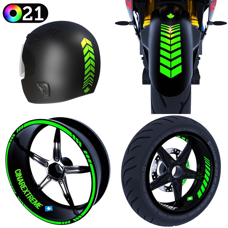 Moto Rider 4'lü Sticker Seti İç Dış Jant Şeridi Kask Çamurluk