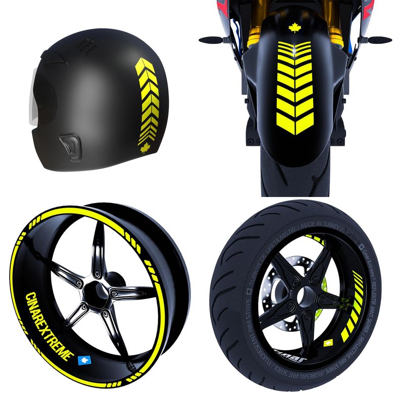 Moto Rider 4'lü Sticker Seti İç Dış Jant Şeridi Kask Çamurluk