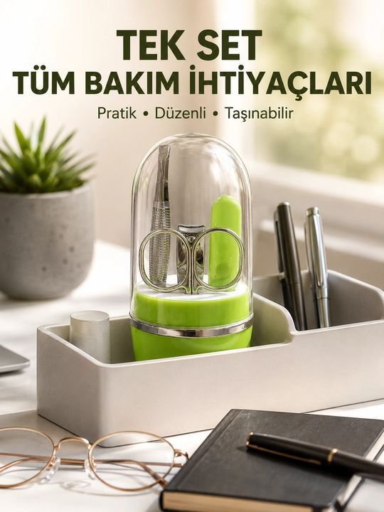 motto ticaret 131498370 Mey İthalat Yeşil Tırnak Bakım Seti Cımbız Makas Tırnak Makası Ve Törpü