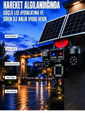 motto ticaret 132463285 Mey İthalat 4 Kameralı 4G Sım Kart Destekli Güneş Enerjili Akıllı Güvenlik Kamerası