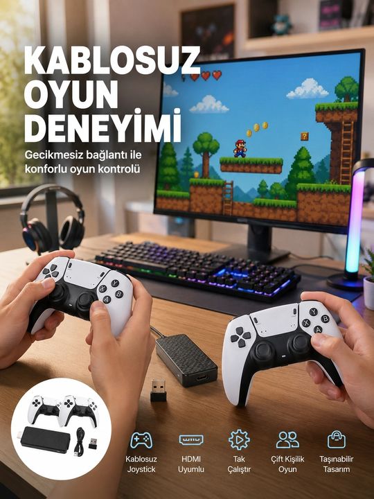 motto ticaret 132463308 Mey İthalat 20600 Oyunlu Retro Oyun Konsolu Kablosuz Joystick Yeni Nesil
