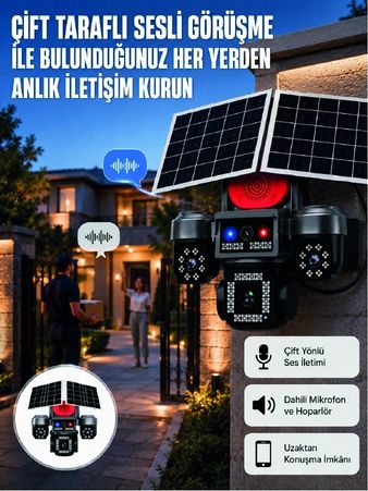 motto ticaret 132463310 Mey İthalat Led Projektörlü Sirenli Güneş Enerjili Akıllı Güvenlik Kamerası