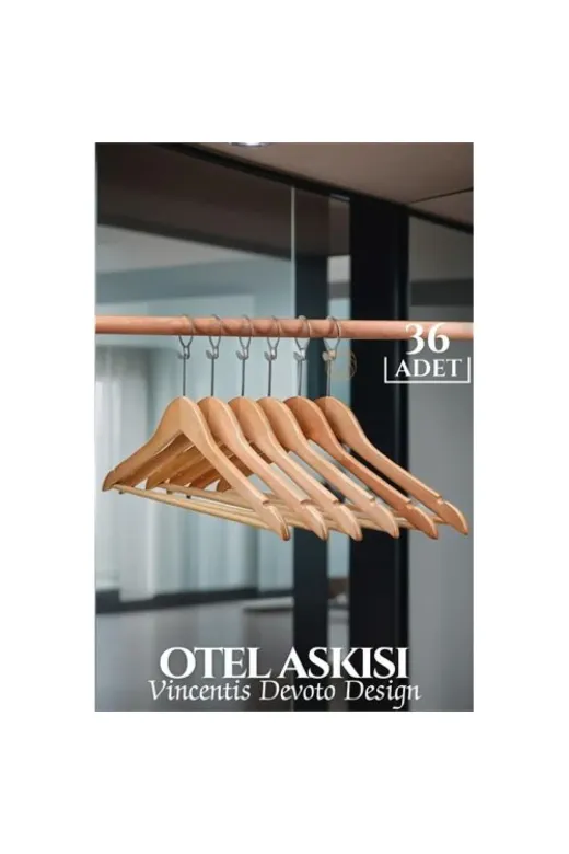 moykaiki 1251020321456 Otel Tip Askı  Ahşap 36 Adet
