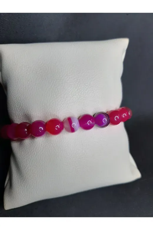 MRYart KM000000420 Pembe Renk Doğal Akik Taşı Bileklik