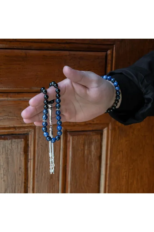 MuhammedMasumCo PRA-13417307-6758 Obsidyen & Dumortierit Doğal Taş Tesbih & Bileklik Seti – Özel Tasarım