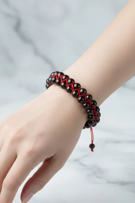 MuhammedMasumCo PRA-13417328-3531 Bordo Granat (Lal) 8 Mm Çift Sıra Makrome Doğal Taş Bileklik