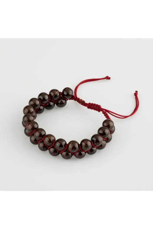 MuhammedMasumCo PRA-13417328-3531 Bordo Granat (Lal) 8 Mm Çift Sıra Makrome Doğal Taş Bileklik