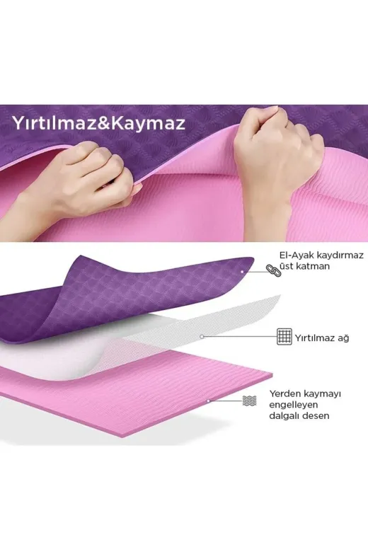 MultiFlexPro Çevre Dostu Pilates Minderi Hizalamalı 8Mm Tpe Yoga Matı Çift Taraflı Kaydırmaz Pilates Minderi