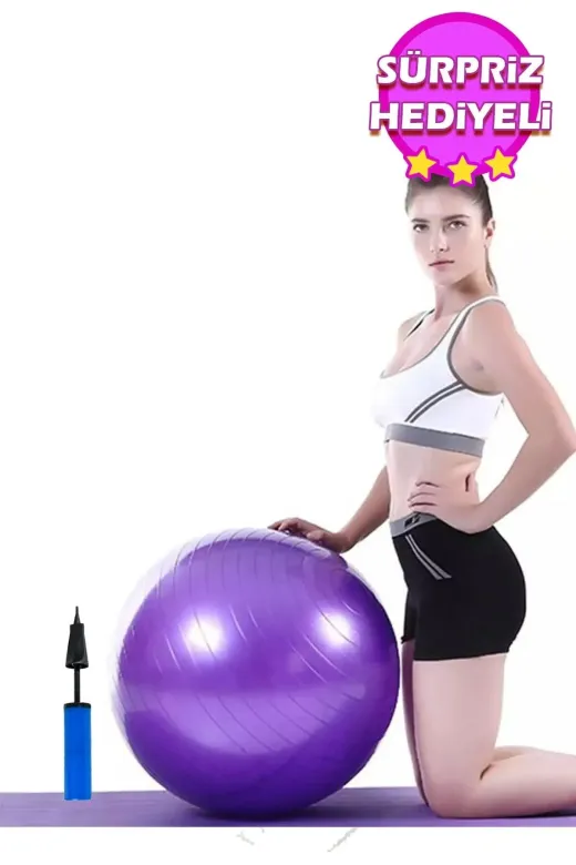 MultiFlexPro FJ6 Mor Pilates Topu 65 Cm Deluxe Yoga Plates Egzersiz Topu Ball Şişirme Pompası Seti Mor