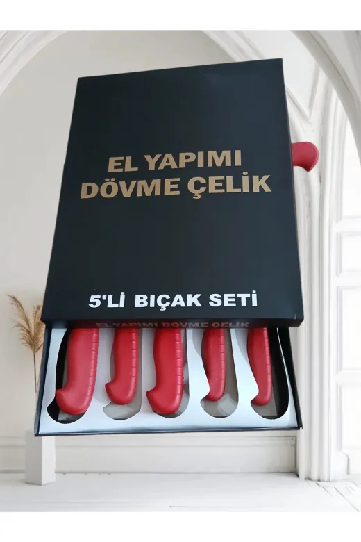 MZK BIÇAK mk200 El Yapımı Dövme 5Li Bıçak Seti Soğan Börek Satırı Hediyeli