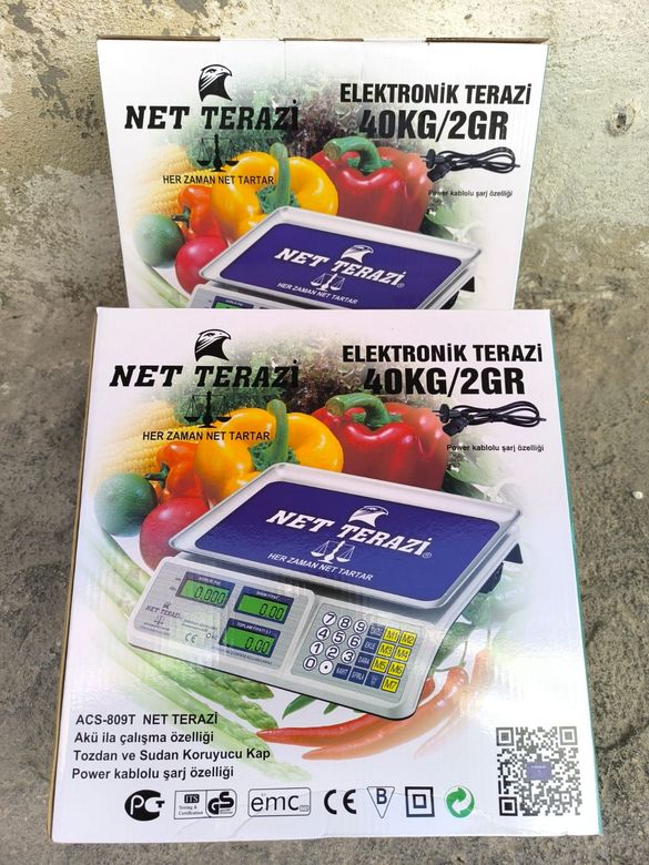 Net Terazi ACS809T Market Pazarcı Ve Kasap Terazisi 40 Kg Kapasiteli Elektronik Dijital Bakkall Manav Tartısı