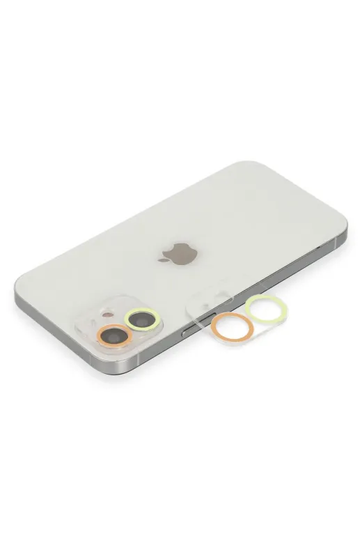 Newface Apple iPhone 12 Mini Renkli Kamera Lens Koruma Cam - Sarı-Turuncu