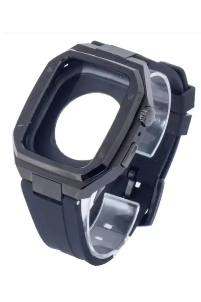 Newface Apple Watch 45mm KR402 Metal Kasa Silikon Kordon - Siyah