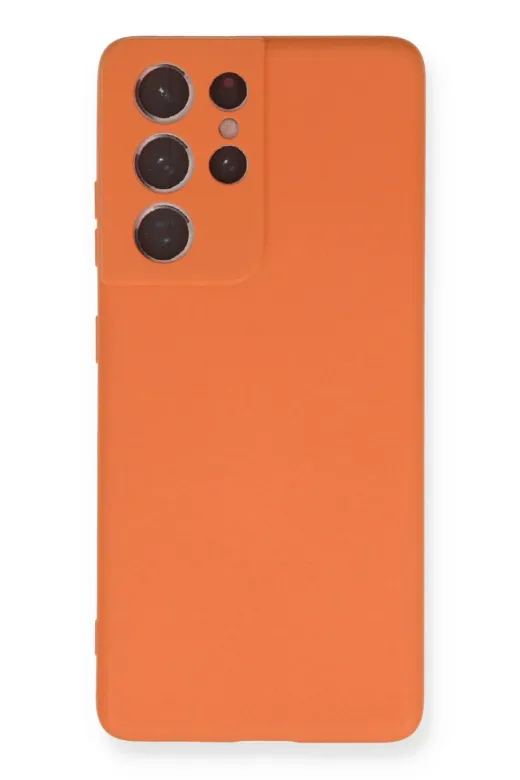 Newface Samsung Galaxy S21 Ultra Kılıf Nano içi Kadife Silikon - Turuncu