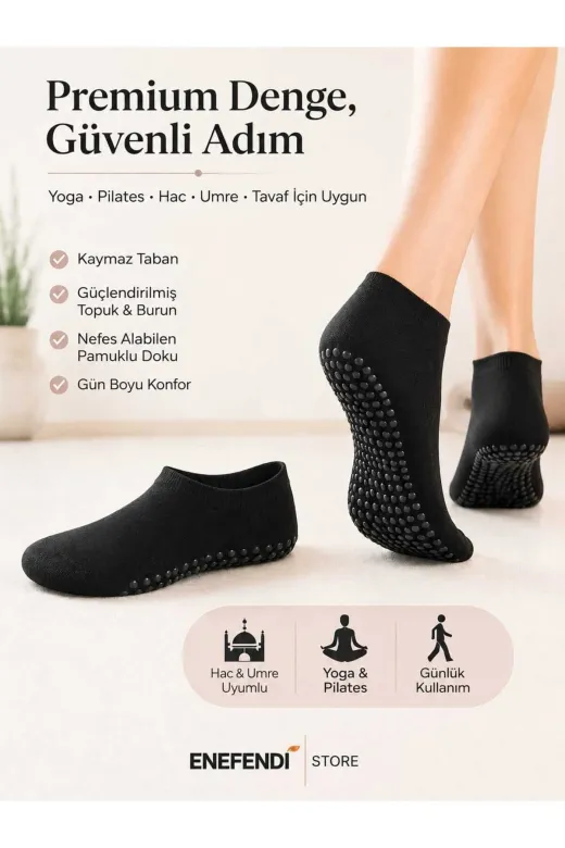 NF ND ENEFENDİ yoga-01 Kaydırmaz Tabanlı Unisex Siyah Yoga, Pilates Ve Tavaf Çorabı | Konforlu Spor Patik Çorap 36-40