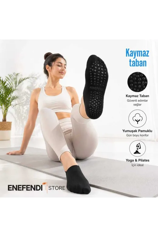 NF ND ENEFENDİ yoga-01 Kaydırmaz Tabanlı Unisex Siyah Yoga, Pilates Ve Tavaf Çorabı | Konforlu Spor Patik Çorap 36-40