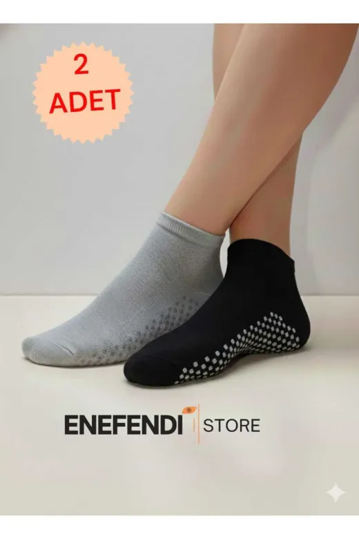 NF ND ENEFENDİ YOGAEKO 2 Çift Kaydırmaz Unisex Yoga, Pilates, Tavaf Çorabı | Spor Patik Çorap |Siyah |Gri 36-40