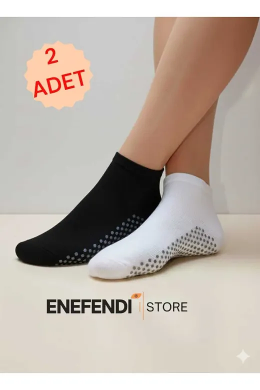 NF ND ENEFENDİ YOGAEKO 2 Çift Kaydırmaz Unisex Yoga, Pilates, Tavaf Çorabı | Spor Patik Çorap |Siyah |Beyaz 36-40
