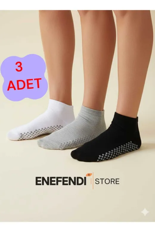 NF ND ENEFENDİ YOGAEKO 3 Çift Kaydırmaz Unisex Yoga, Pilates, Tavaf Çorabı | Spor Patik Çorap Beyaz|Gri |Siyah |36-40