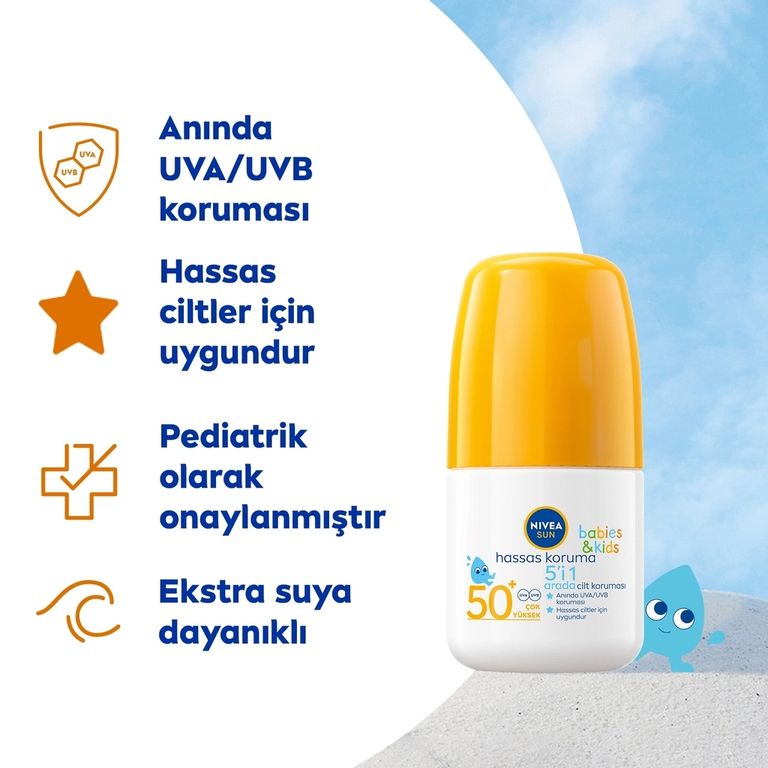 NIVEA 10200689 Sun Bebekler İçin Hassas Koruma Güneş Roll-On 50Spf 50 Ml