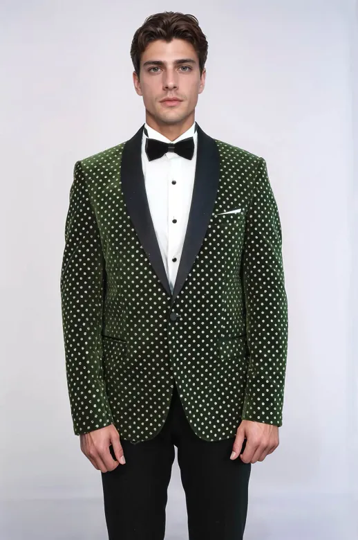Nokta Desenli Slim Fit Koyu Yeşil Erkek Smokin Ceket - Wessi