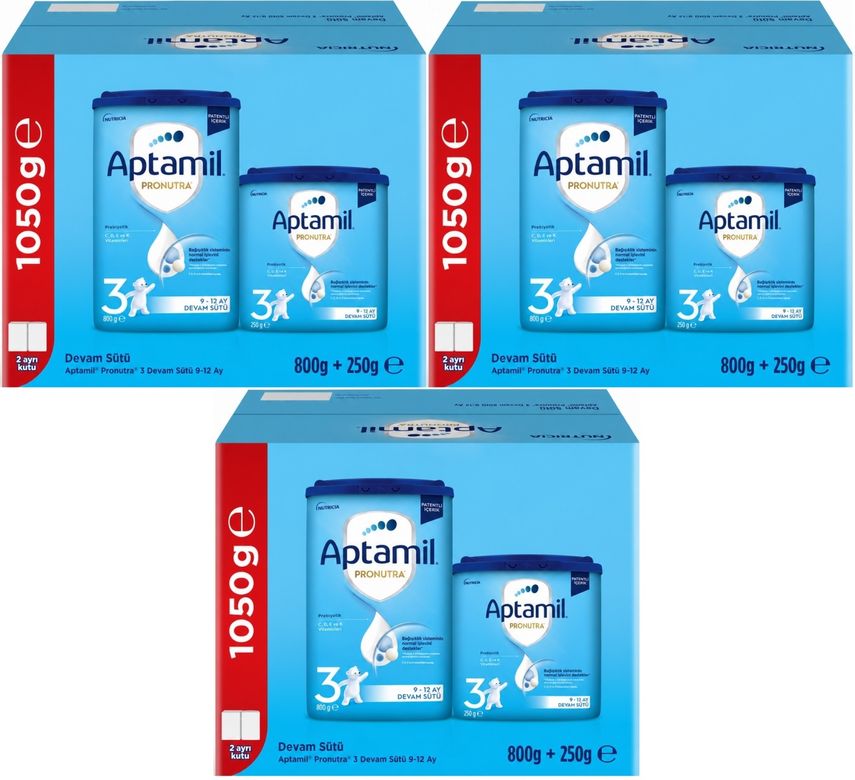Nutrıcıa Aptamil Pronutra 1050GR (800+250GR) Devam Sütü No:3 (9-12 Ay) Avantaj Pk (3 Lü Set)