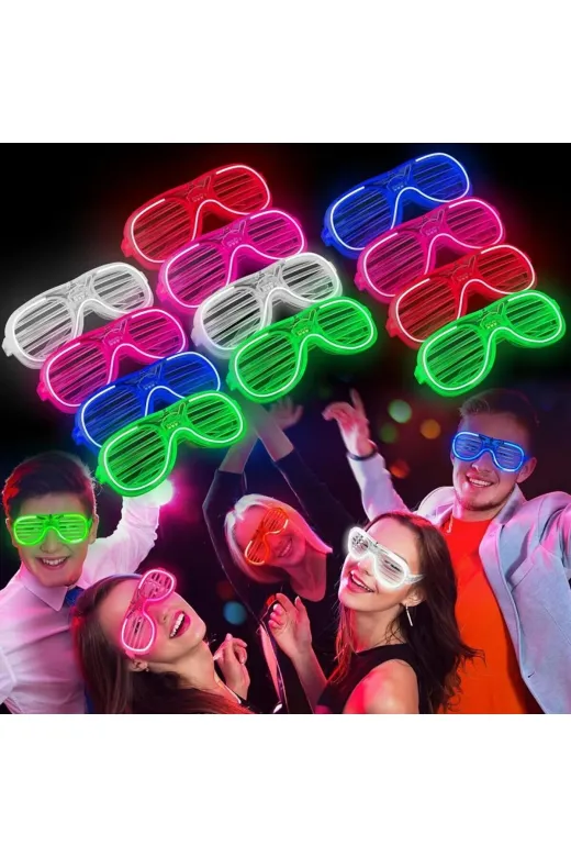 NW NessiWorld xmlsptF010-G132-12 Glow Model 3 Farklı Fonksiyonlu Işıklı Panjur Parti Gözlüğü Karışık Renk 12 Adet