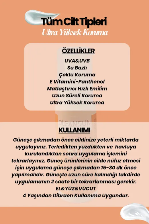 OLEANSUN 8697869095975-1 Ultra Yüksek Korumalı Güneş Kremi 50 Spf El & Yüz & Vücut 50 Ml