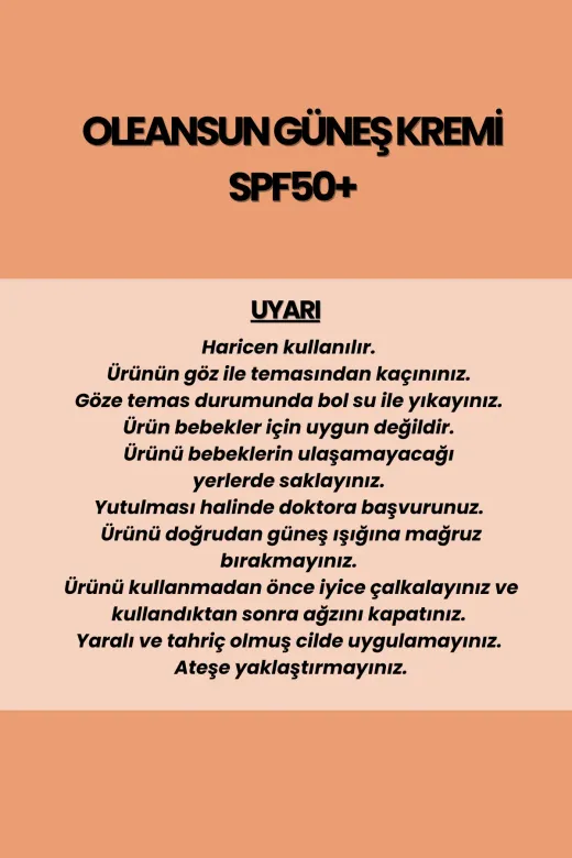 OLEANSUN 8697869095975-1 Ultra Yüksek Korumalı Güneş Kremi 50 Spf El & Yüz & Vücut 50 Ml