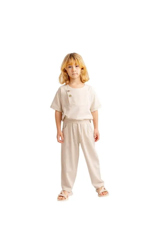 Oliven The Kid KKD3BDSH7E-17 Unisex Klasik Keten Pantolon-Naturel
