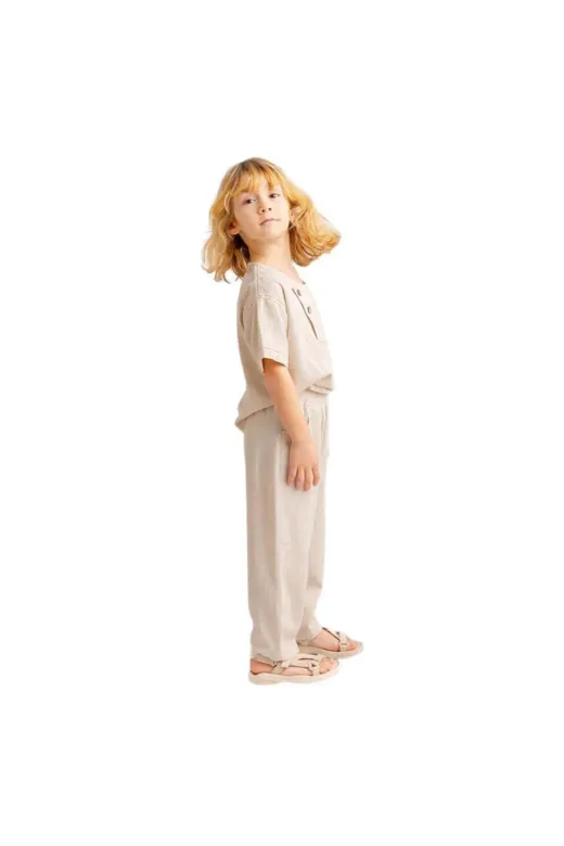 Oliven The Kid KKD3BDSH7E-17 Unisex Klasik Keten Pantolon-Naturel