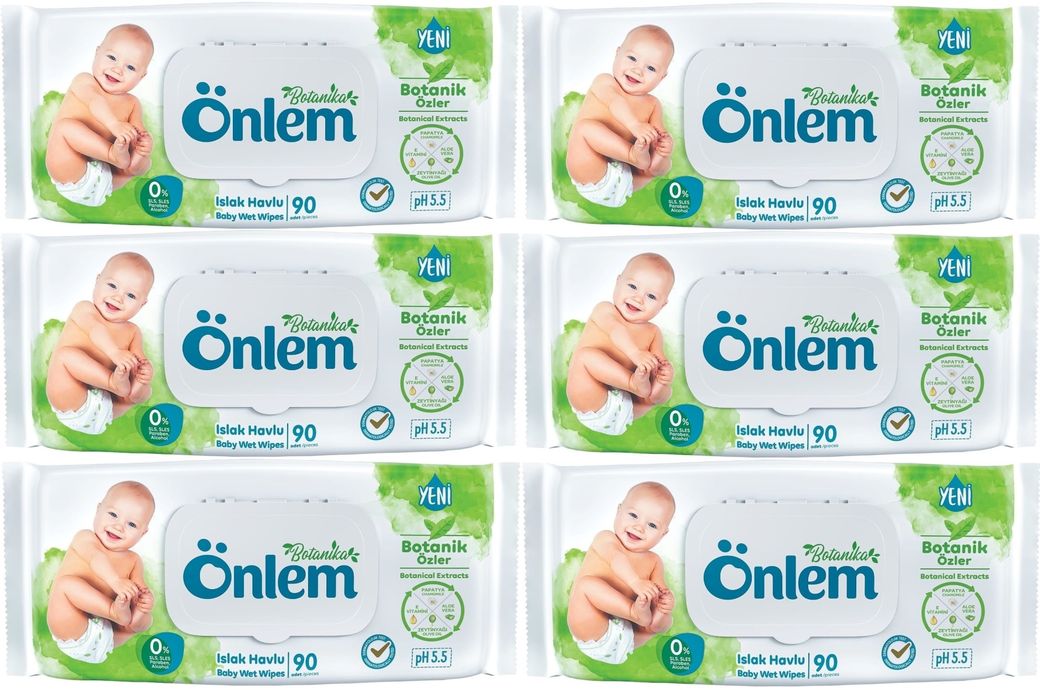 Önlem Islak Havlu Mendil 90 Yaprak Botanika Özlü (6 Lı Set) Plastik Kapaklı 540 Yaprak