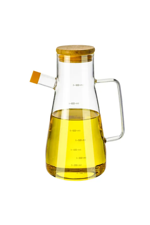 Online Kapında Mutfak-000038 Bambu Standlı 2’Li 900Ml Borosilikat Cambambukapaklıyağdanlık Set Ayçiçek Zeytinyağı