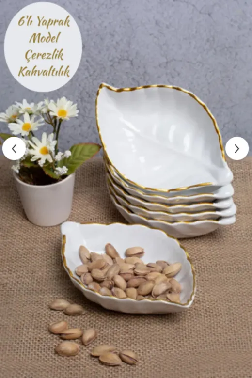 Online Kapında Mutfak-0021452 Lüks 6'lı Yaprak Model Beyaz Çerezlik/kahvaltılık
