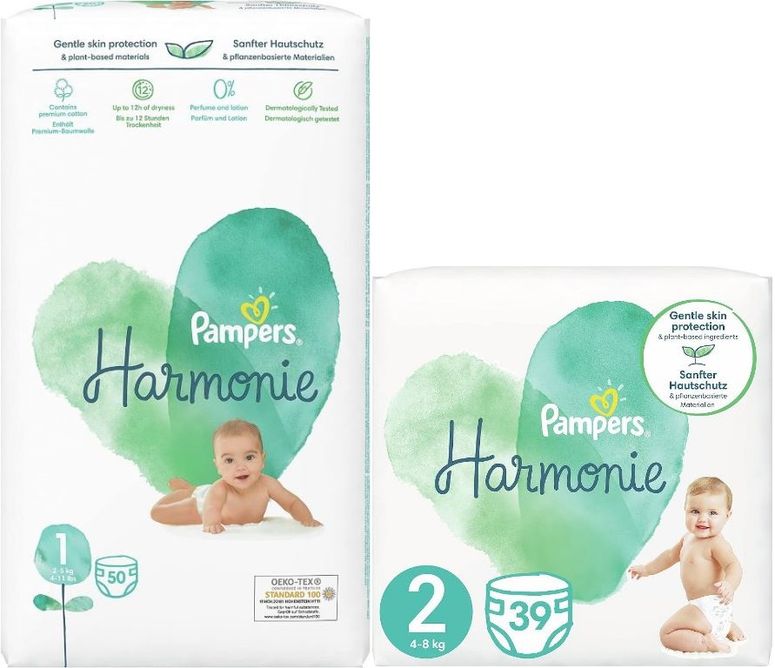 Pampers Harmonie Bebek Bezi Beden:1 (2-5KG) Yenidoğan + Beden:2 (4-8KG) Mini