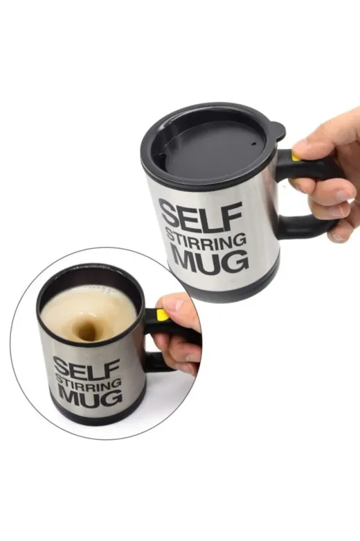 Patladı Gitti PG0085 Kendi Kendini Karıştıran Mikser Kupa Termos Bardak; Self Stirring Mug - Siyah Glrshop