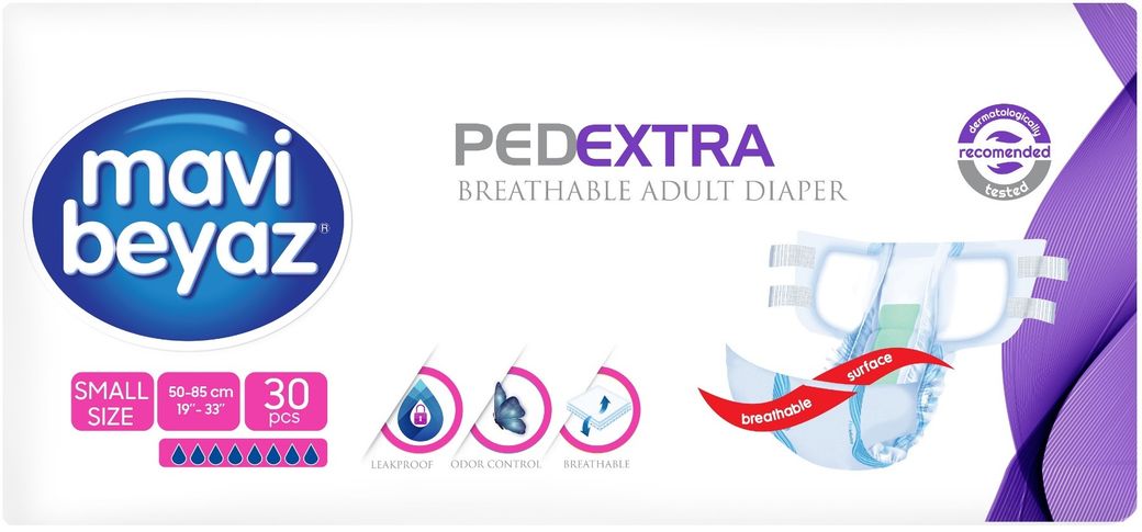Ped Ekstra Tekstil Yüzeyli Yetişkin Bel Bantlı Hasta Bezi S -Small - Küçük 30 Adet