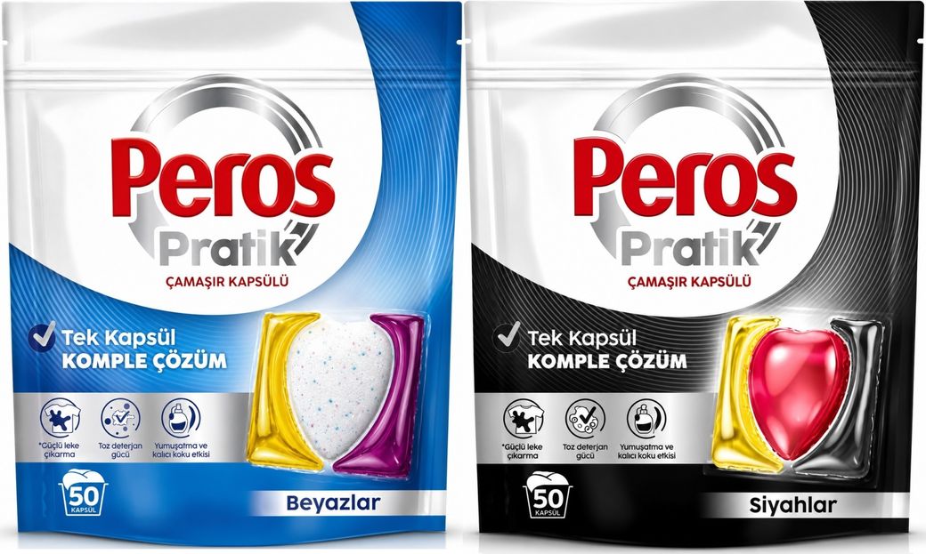 Peros Pratik Matik Çamaşır Deterjanı Kapsülü - Tableti 100 Adet Beyazlar - Siyahlar (Avantaj Pk)