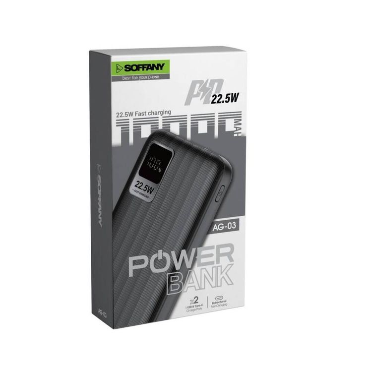 PG-03 Soffany 10.000Mah 22,5W Powerbank 2 Type-C  1 Usb Çıkışlı, Hızlı Şarj Destekli Taşınabilir Şarj Cihazı