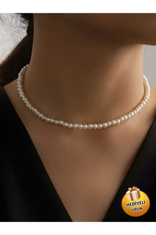 Piercing Market Steel & Silver hg842 Kadın İnci Kolye 45 Cm