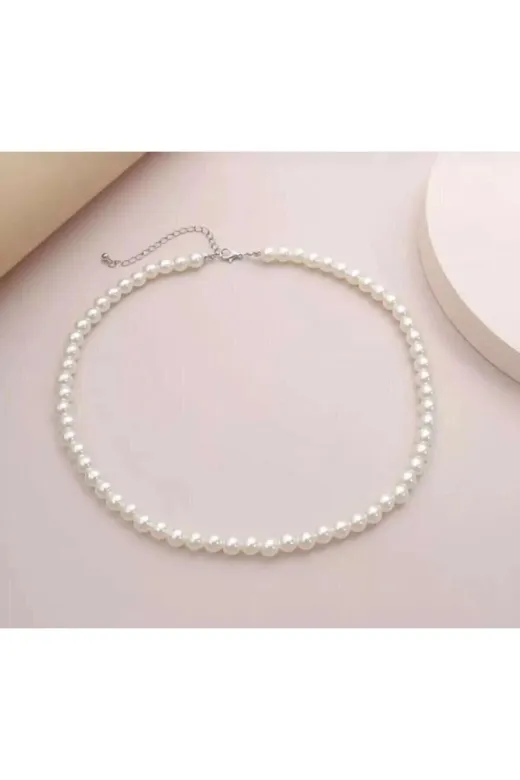 Piercing Market Steel & Silver hg842 Kadın İnci Kolye 45 Cm
