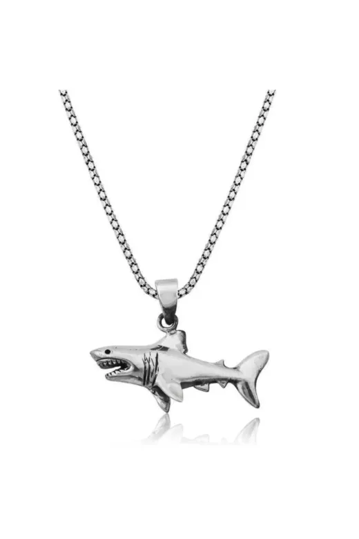 playzone GMS_T4457 Gümüş Köpek Balığı Kolye  T4457Mr