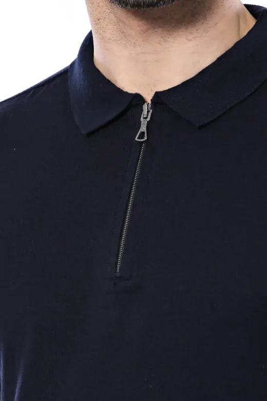 Polo Yaka Lacivert Düz Örme Erkek T-shirt - Wessi