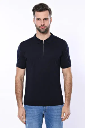 Polo Yaka Lacivert Düz Örme Erkek T-shirt - Wessi