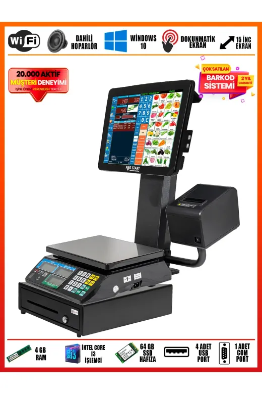 POS START ETKN-1118 Manavlara Özel Barkod Sistemi | Hatasız Tartım Ve Hızlı Ödeme | Pos Terazi